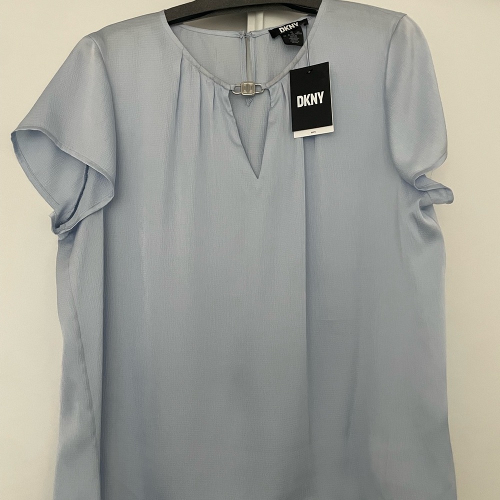 DKNY Blue Flutter Sleeve Blouse Relaxed Fit